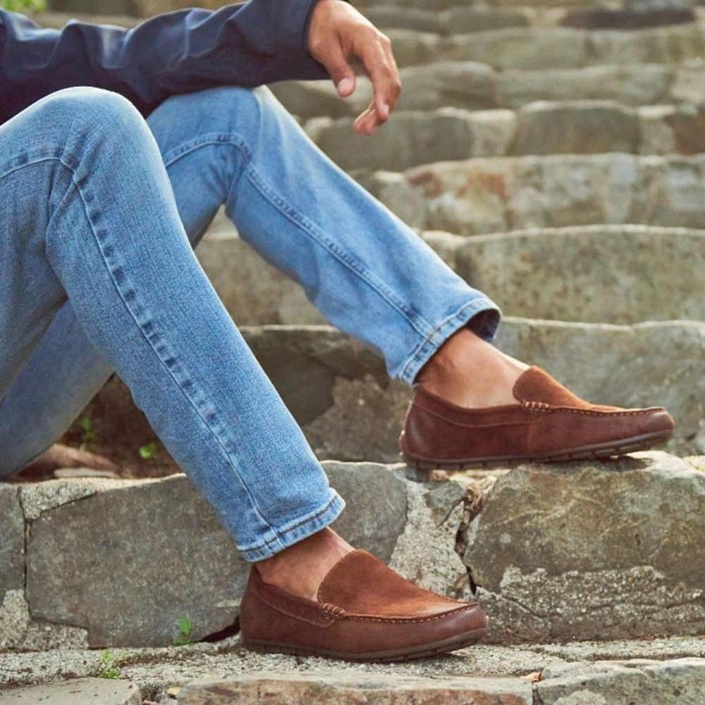 Born *Allan Shearling* Men's Driving Moc in brown.